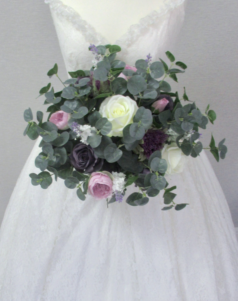 budget weddng bouquet, eucalyptus and rose wedding bouquet